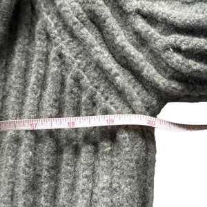 Women's Long Cardigan Sweater Gray Sz M Lambswool Ribbed Belted Open Front Cozy thumbnail 7
