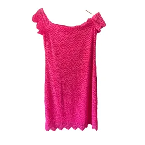 Lilly Pulitzer‎ Jade Pink Tropics scalloped shell lace dress Size S off shoulder thumbnail 7