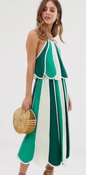 Free People Green & White Stripe Inez Skirt Set Size Small Crop Halter Top thumbnail 1