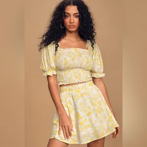 Anthropologie Charlie Holiday Lola Lemonade Floral Skater Skirt/smock crop set thumbnail 2
