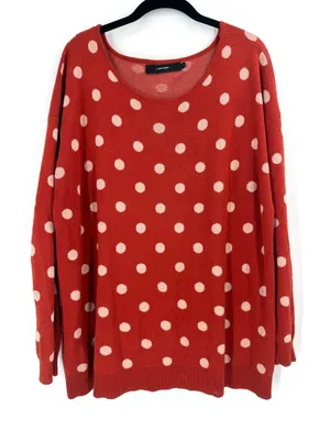 Vero Moda Dotty Sweater Womens M Spice Red Polka Dot Oversized Boatneck Retro thumbnail 1
