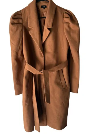 Ontwefth Tan Brown Belted Coat Womens Size S Puffy Sleeves Lined Long Preppy‎ thumbnail 1
