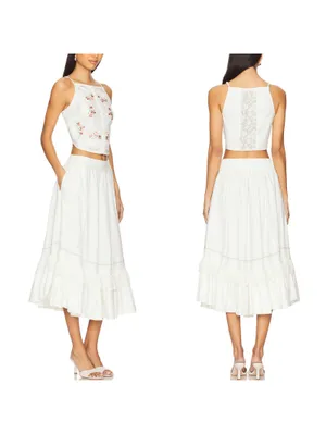 Free People Maeberrie Top & Skirt Set Coord Embroidered NWT Ivory Size Medium thumbnail 2