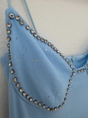 Parthea Light Blue Crystal Mesh Maxi Dress thumbnail 3