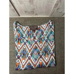 Cowgirl Up Womens Colorful Southwestern Aztec Print Blouse Large Blue Orange thumbnail 3