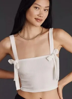 NWT By Anthropologie Ribbed Bow Knit Tank | Women’s Chic Fitted Top thumbnail 1