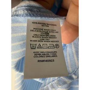 Loft Womens Blue White Striped Short Sleeve Button Down Rayon Shirt Medium thumbnail 5