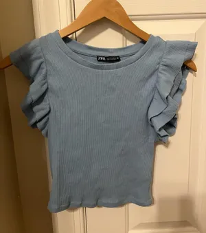 ZARA Blue Flare Sleeve Crop Top thumbnail 1