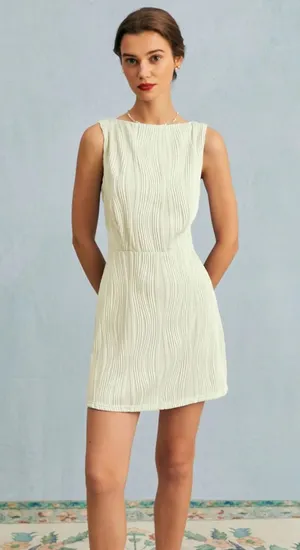 RIHOAS The Beige Water Ripple Textured Sleeveless Mini Dress L thumbnail 1