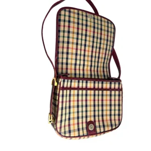 Vintage 70's Daks London Tartan House Check Shoulder Bag Crossbody Purse Brass thumbnail 7