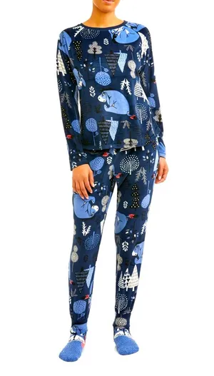 Disney Eeyore winnie the pooh christmas pajama set woman large size 12-14 thumbnail 1