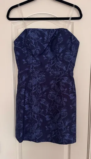 NWT Navy Floral Strapless Mini Dress thumbnail 1