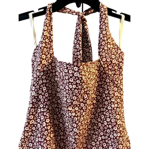 Free People Talk Back Square Neck Bodysuit Floral Halter Top size M red thumbnail 5