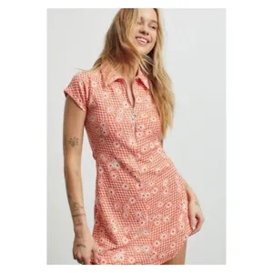 NEW Urban Outfitters Arlo Zip A-Line Mini Dress Women's Size XS Orange Y2K‎ thumbnail 4