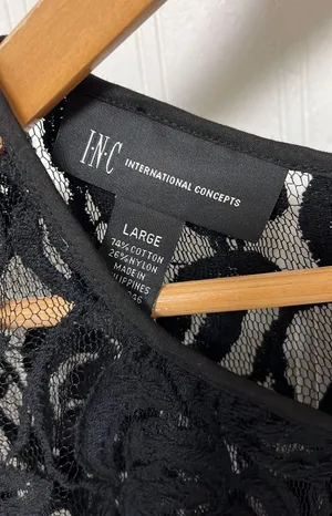 International Concepts Black Lace Peplum Blouse.Buttons thumbnail 6