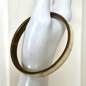Brass mother of pearl vintage bangle bracelet thumbnail 7