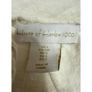 House Of Harlow 1960 Women's White Linen Short Puff Sleeve Crop Blouse Top Sz S thumbnail 3