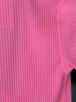 Aerie Bright Pink Ribbed Long Sleeve Henley Top neon tee crop vneck fitted thumbnail 6