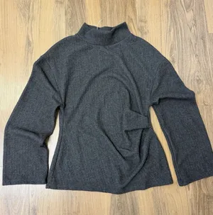 Zara Mock Neck Long‎ Sleeve Sweater Shirt Capsule Knit Academia Charcoal Gray thumbnail 1