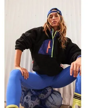 FREE PEOPLE Hit The Slopes Colorblock Pullover Black Sporty Combo Size Medium thumbnail 2