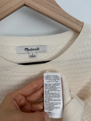 Madewell Small Puff Sleeve Merino‎ Wool & Silk Sweater Ivory Office Work Fall thumbnail 4