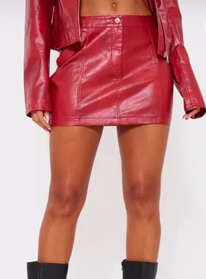 Pretty Little Thing Red Washed Faux Leather Mini Skirt thumbnail 1