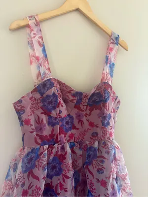 Lulus Delightful Look Magenta Floral Print Bustier Midi Skater Dress Size Large thumbnail 11