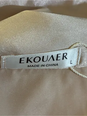 Ekouaer Satin Button Down Pajama Set Contrast Piping Champagne L thumbnail 4