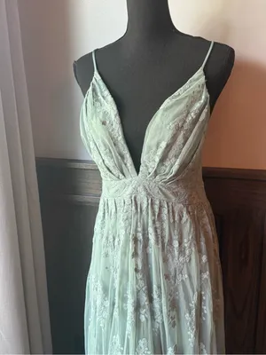 Wishlist Apparel Delicate Mint Lace V-Neck Spaghetti Strap Maxi Dress Large NWT thumbnail 2