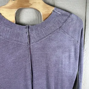 We The Free People Oceanview Thermal Top Sz XS Plum Oversized V Neck Waffleknit thumbnail 6