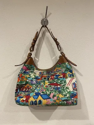 Dooney & Bourke Hobo Bag Womens Medium Multicolor Tropical Canvas Leather Purse thumbnail 4