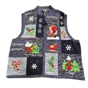 White stag women's‎ blue Santa embroidered Christmas ugly sweater vest size 26W thumbnail 1