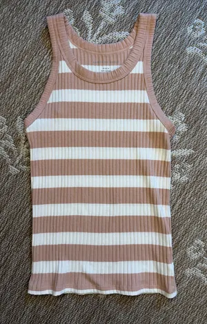 American Eagle Outfitters Ribbed Striped Tank in Mauve and White thumbnail 1