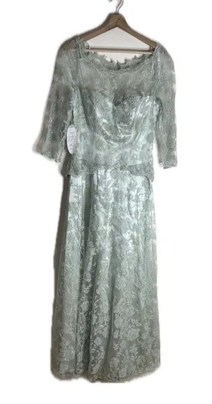 vtg Cassandra Stone Dress Womens 8 Sage Green Lace Gown Formal‎ Evening Beaded thumbnail 1