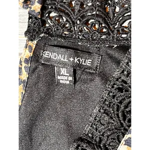 Kendall + Kylie Leopard Print Lace Trim Mini Dress XL Peasant‎ Boho V Neck Short thumbnail 3