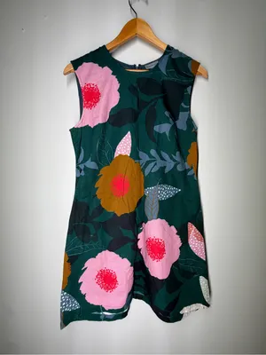 Anthropologie Floral‎ Linen Blend Shift Dress Artsy Botanical Boho Lagenlook PM thumbnail 2