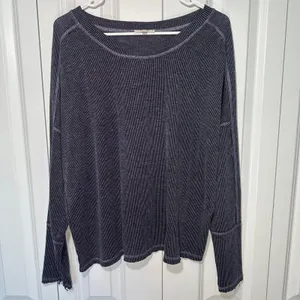 Easel Ribbed Knit Top Medium Striped Grey Long Sleeve Oversized Exposed Seam thumbnail 2