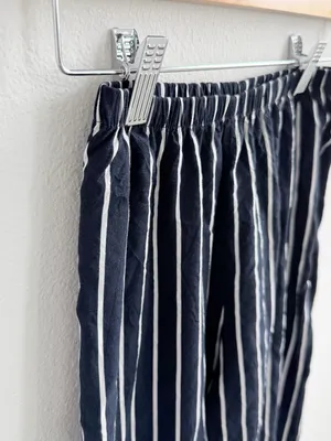 Brandy Melville Frankie navy blue white high waisted striped ankle pants thumbnail 6