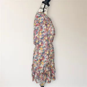 Zara Pink Blue Floral Ruffle Mini Dress Long Sleeve Smocked Tiered‎ Boho Travel thumbnail 6