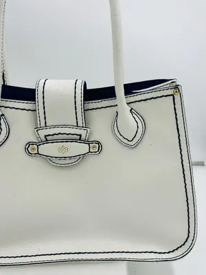 Antonio Melani White Leather Satchel Bag Magnetic Closure Blue Trim thumbnail 5