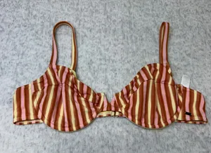 PacSun Outer Banks OBX Striped Underwire Bikini Top Pink Yellow Brown Medium NEW thumbnail 1