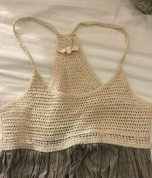 Boho crochet knit gray dress thumbnail 3