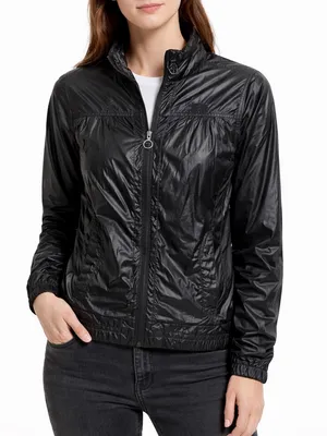 The North Face Hide away hoodie Woman's Black Shiny Windbreaker Full‎ Zip Small thumbnail 1