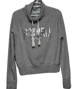 Victoria Sport Women's Gray Silver Hoodie with‎ Funnel Neck & Thumb Hole Size M thumbnail 1