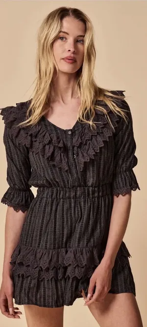 The Shirt by Rochelle Behrens The Nicky Ruffle Dress Black Eyelet Women’s Large thumbnail 1