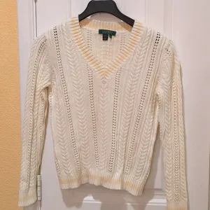 Lauren Ralph Lauren v-neck cable knit M cream, peach large, 100% cotton thumbnail 3