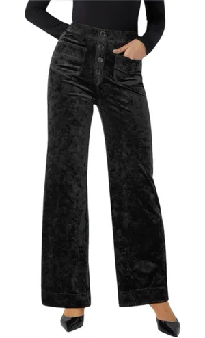 Halara NWT High Waisted Pockets Straight Leg Velvet Casual Pants Black S Retro thumbnail 1