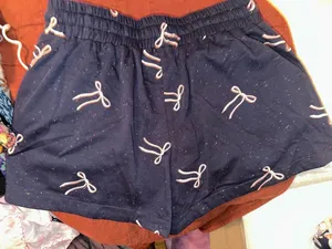 umgee Women’s Navy with embroidered pink bow Knit Shorts thumbnail 1