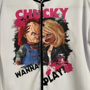 Universal Studios Chucky and Tiffany “Wanna Play?” Crop Baseball Jersey Medium thumbnail 2