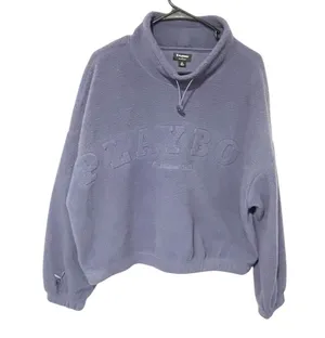 Playboy Sweater Adult Medium Blue Oversized Cropped Mock Neck Sherpa Fleece thumbnail 1